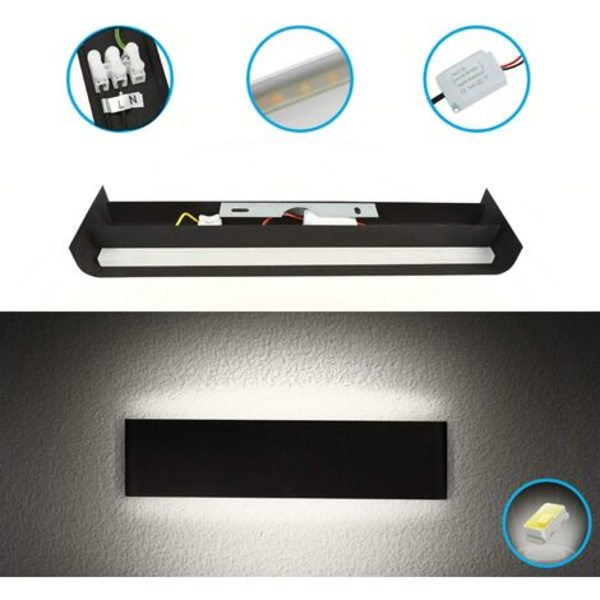 Indendørs væglampe, 36 cm 2-pak 12W LED-væglampe 6000K øjenbeskyttelse Enkel og moderne til soveværelse, stue, køkken, D