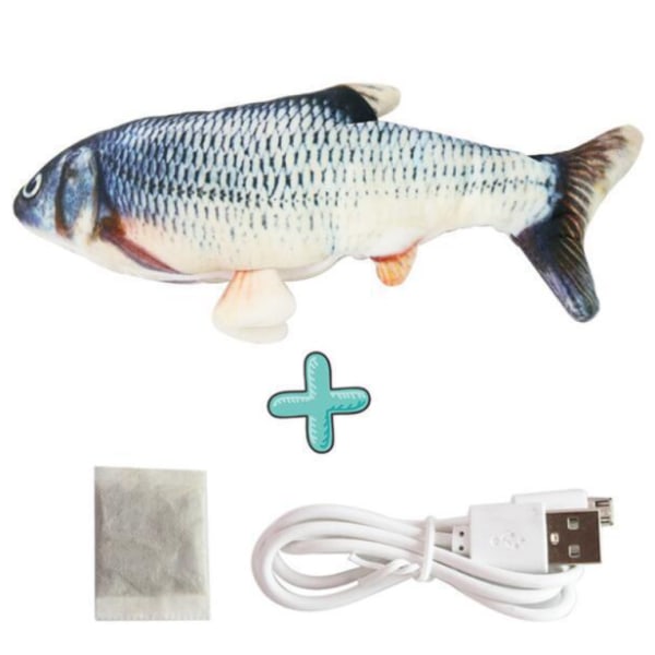 Morsom elektrisk fisk katt fisk usb-lading kjæledyr leketøy sving hale fisk hoppende fisk plysj katt leke simulering fisk (3 crucian),