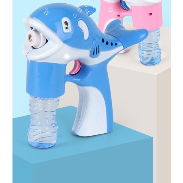Dolphin Bubble Machine Børn, der holder Gatling elektrisk boblepistol Vandtæt drenge og piger (én Dolphin Bubble Gun-Blue [karton])