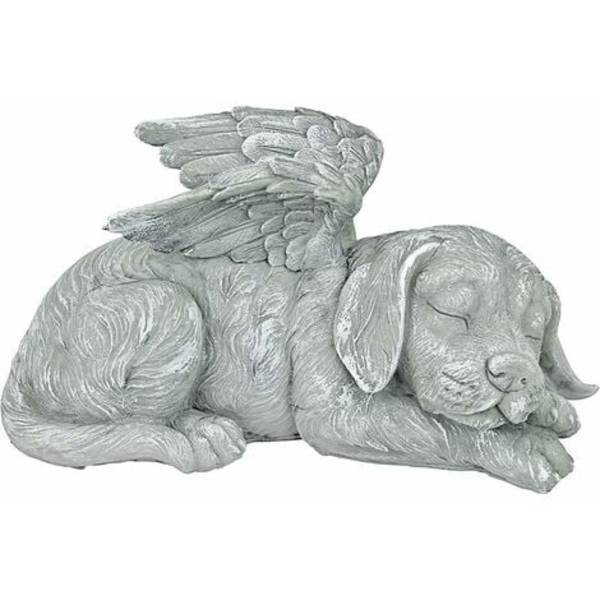 Pet Memorial Angel Dog Æresstatue Gravsten, 12*5*6cm polyresin, antik sten