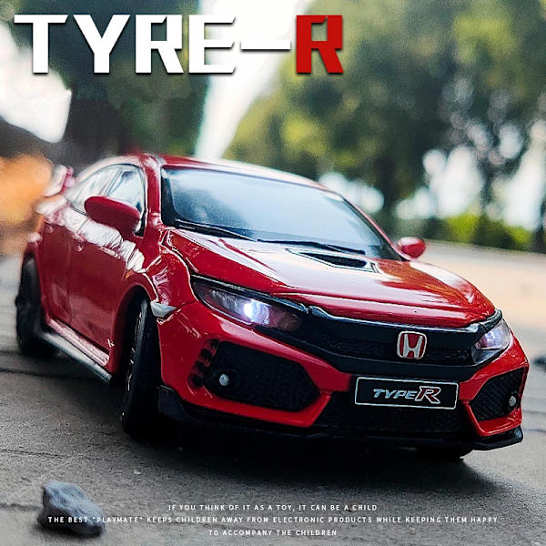 1/32 HONDA Civic Typ R FK8 Legering Bilmodell Diecast Metal Leksaksfordon Bilmodell Simulointi Ljud Ljussamling Barnleksakspresent Red