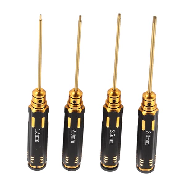 Titaniumbelagt modelskruetrækkersæt til fly, sort, 1,5 mm, 2,0 mm, 2,5 mm, 3,0 mm