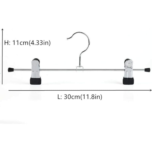 Sæt med 12 krom metal jern bøjler 30 cm, til bukser Nederdele Sokker Undertøj, skridsikker bøjle med klips，