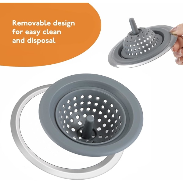 Køkkenvask Si 2-Pak Køkkenvask Silikone Vask Stop med rustfrit stål kant 4,5 tommer diameter kant