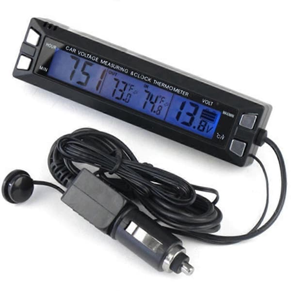 12V 24V Biltermometer LCD Digital Kjøretøy Spenningsmonitor Klokke Bil Temperaturmåler Voltmeter Kabel Sensor