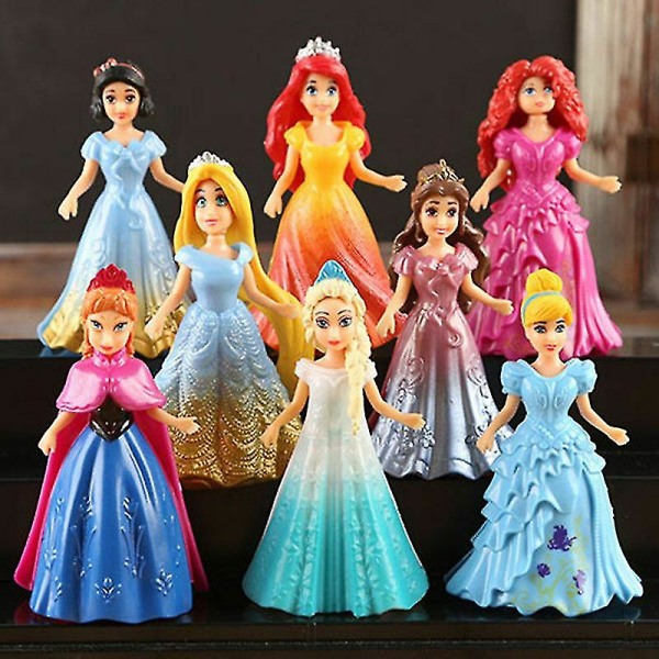 8 stk Disney Princess Action Figurer Skiftet kjole Dukke Børn Pige Legetøj Gave