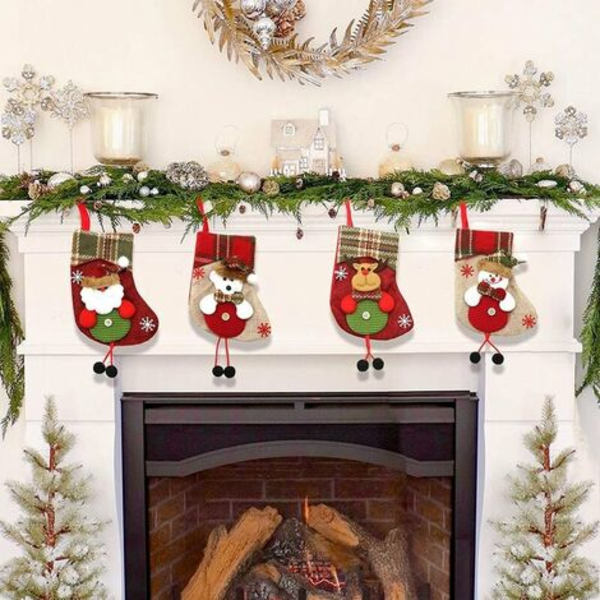 Julstrumpor, set med 4 julstrumpor, julstrumpor att hänga jultomten Rendeer Sn