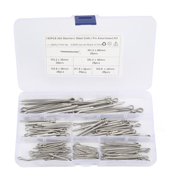 Rustfri stål splitstift sortimentssæt 150 stk M1.6x25 M2.5x25/40 M3.2x30/40 M4x60 til auto lastbil garage værksted reparation