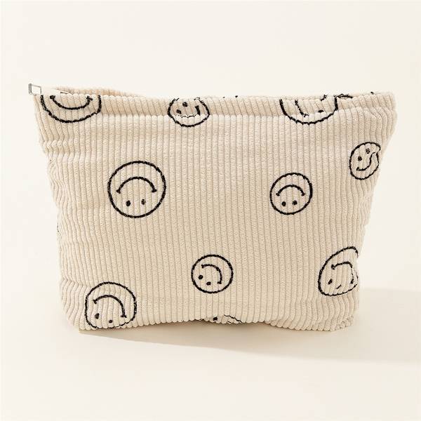 Makeuptaske Sød smiley fløjlsbukser Toilettaske til rejser beige
