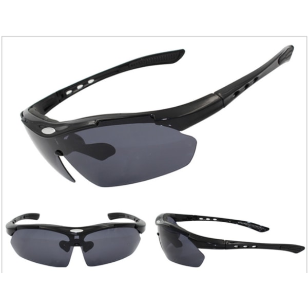 Polarisierte Fahrradbrille Herren und Damen Sportbrille Fahrradbrille Sonnenbrille 5 Gläser (Schwarz)