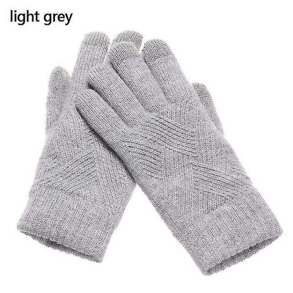 Talvi lämmin neulottu koko sormi kosketusnäyttö Rukkaset Villaiset Talvi Lämmin Paksu Lämpimät Naisten Pyöräily Ajokäsineet light grey