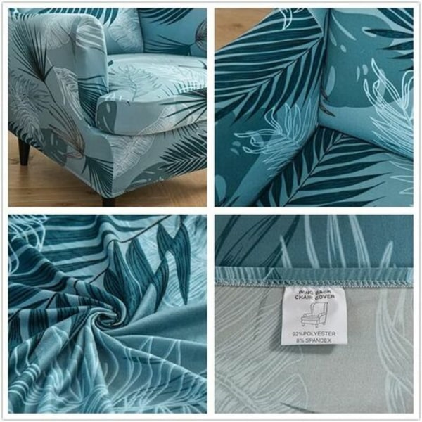 2-delad Stretch Wingchair Slipcover Cover med T- cover, halkfri fåtölj Slipcover, för vardagsrum, H