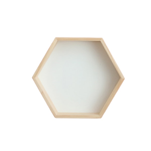 Vegghylle i massivt tre Displayhylle sekskantet honeycomb-hylle (stor størrelse, hvit),