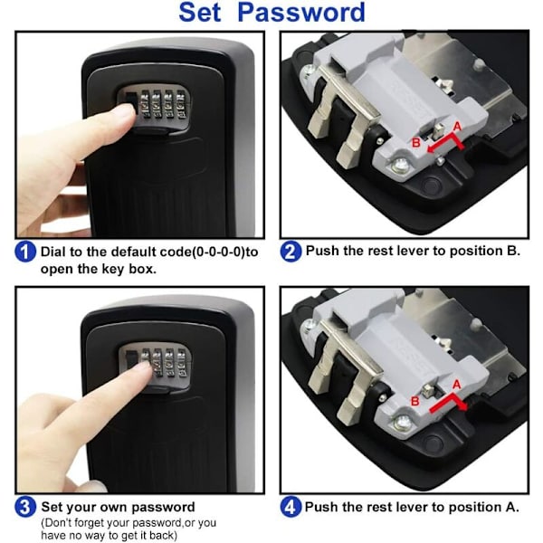 Nøkkelsafe, Premium Large Key Box, 4-sifret kombinasjonsafe for innendørs utendørs garasje (svart)