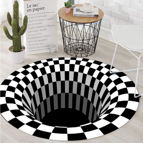 3D Optical Illusion Pyöreä matto liukumaton lattiamatto, musta valkoinen kuitukangas ovimatto makuuhuoneeseen olohuoneeseen kodin sisustukseen Mattotyynyt A(80cm),