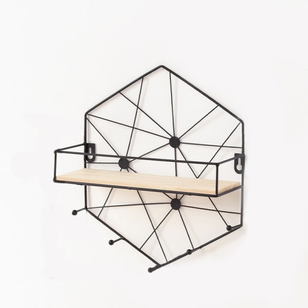Hexagon Hanging No-Perforation Wall Hylde - Sort 26*9*30cm