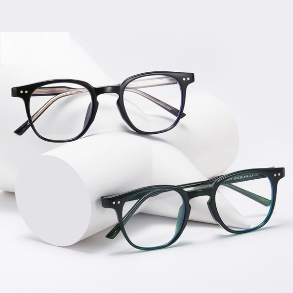 Flate, blå lysblokkerende briller Litterære innfatninger med rispytter med pigger og klare stengler (transparent hvit C5)