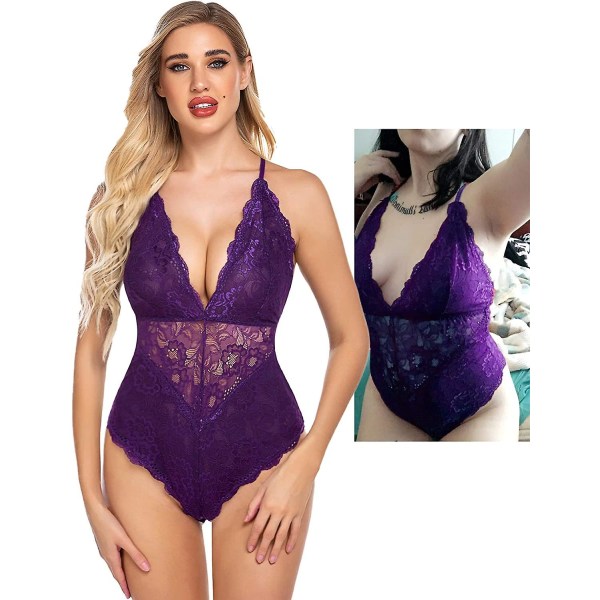 Sexet undertøj Blonde-bodysuit Deep V purple M