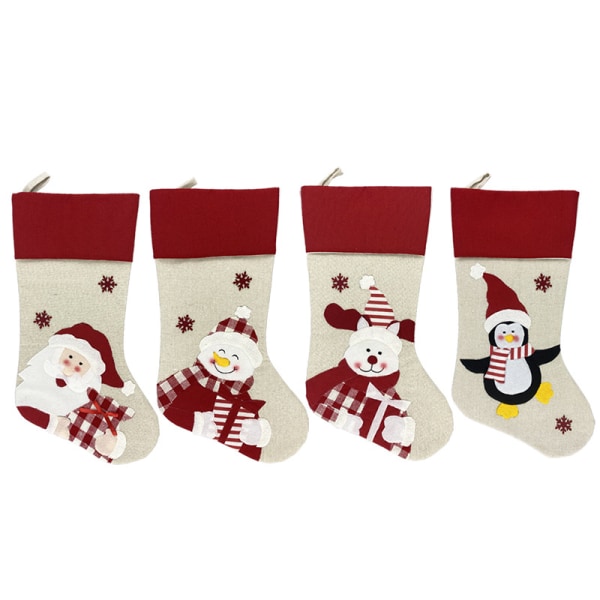 Kreative julesokker Julenissen Snømann Elg Gavepose Stor godteripose Julepynt anheng (4 stykker gammel mann + snømann + hjort + pingvin)
