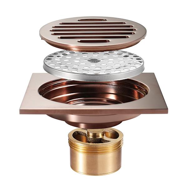 Gulvafløb Rose Gold Deodorant Usynligt gulvafløb (firkantet rundt 10*10 cm),