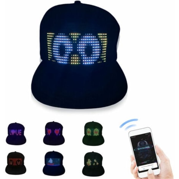 SL014 färg LED-lysande hatt cap Bluetooth anslutning / 22 typer av animation / DIY-text / musikläge