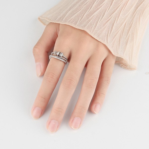 Snygg dubbellagerslegering öppen ring med dekorativa detaljer - Perfekt present till smyckesälskare White Gold