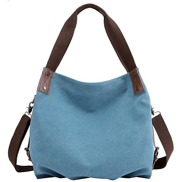 Axelväska i canvas för fritid för kvinnor, Axelväska, Shopper-handväska, Bucket Bag (blå)