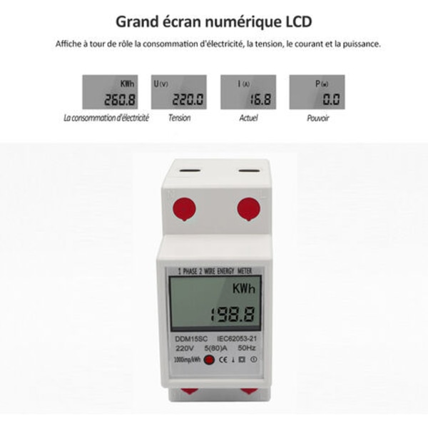 DDM15SC 220V/50Hz 5-80A enfase multifunksjons skinnemåler elektrisk strømmåler (Har CE-sertifisering)