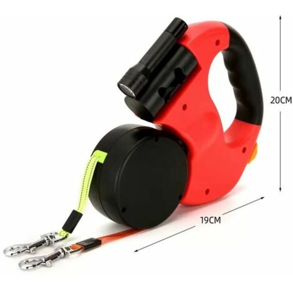 Uttrekkbart dobbel hundebånd med to 3 meter lange snorer, 360° flokefri dobbel hundebånd for turgåing med to hunder opptil 5
