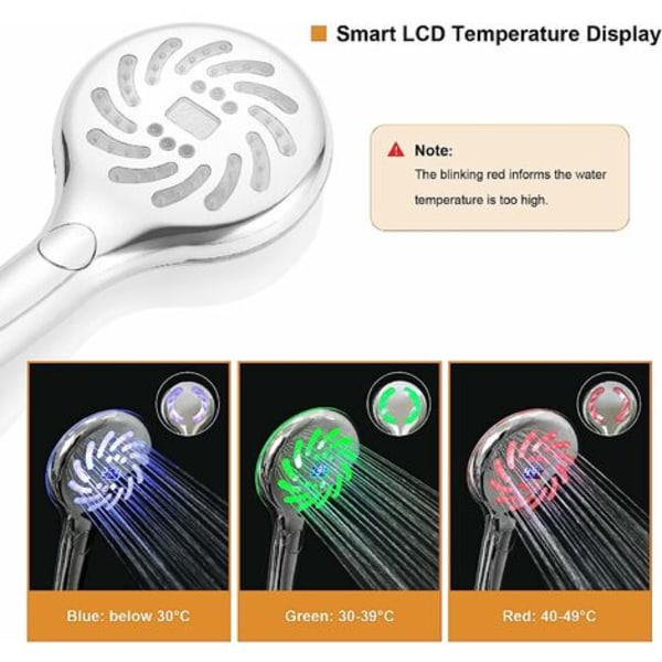 LED-dusjhode, LED-dusjhode med LCD digital temperaturvisning, 3-farger skiftende dusjhode, Chrome Håndholdt Sh