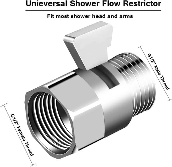 Stengeventil for dusj G1.27cm Messing Dusjhode Strømningskontrollventil med Håndtak G1/2 Universal Størrelse Dusjarm og Slange