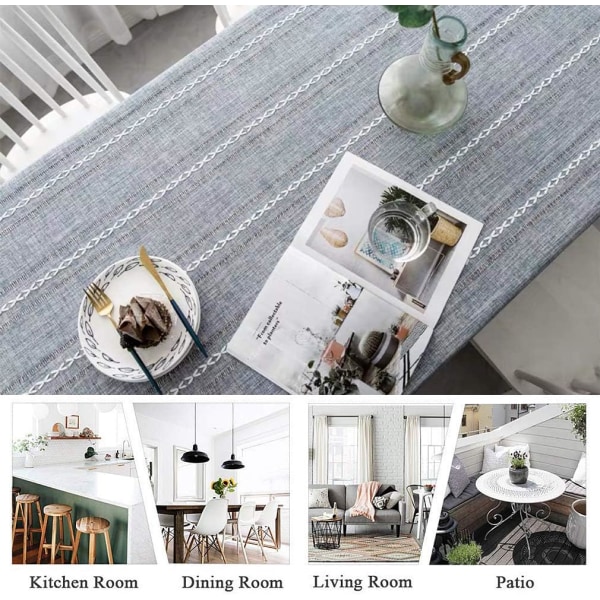 Elegant bomulds- og hørdug, vaskbart køkkenbordsdæksel til spisebord, picnicdug (striber - grå, 110 x 170 cm)