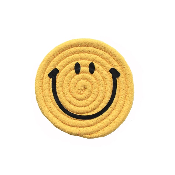 2 delar vävda bomullsrepsskålsmatta, Smile grythållare (gul))