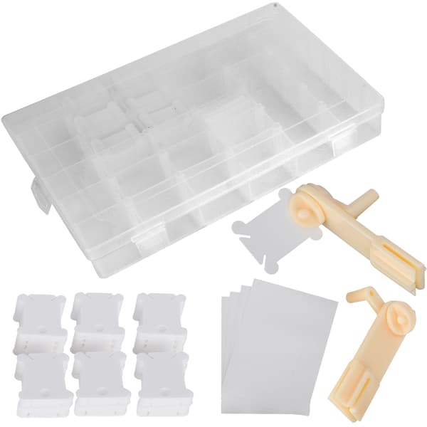 Broderigarn Organizer Boks Melkehvit Plast Spoler Manuell Viklemaskin