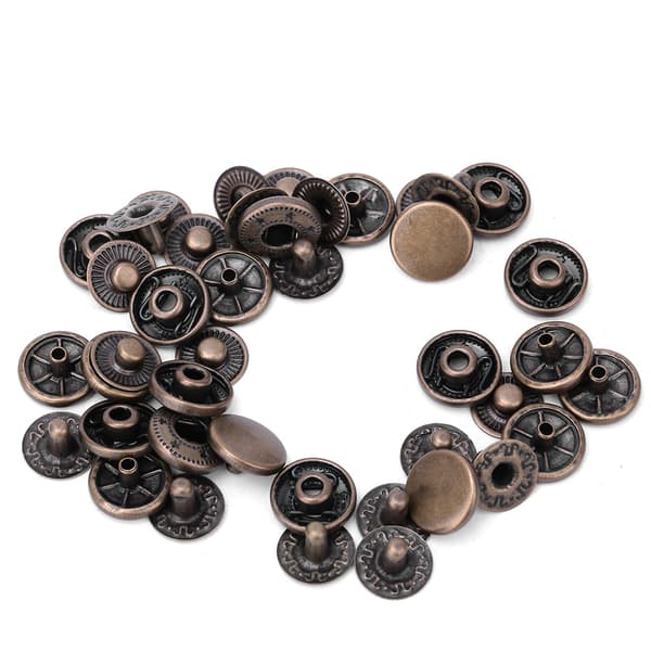 Solid messing trykknapper, sett med 50 runde knapper for stoff- og bagasjedekorasjon, 10 mm bronse