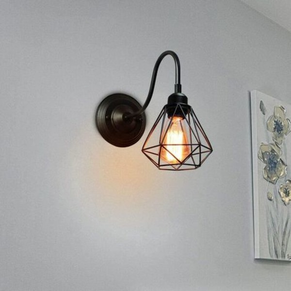 E27 Metal Diamond Retro Vägglampa för Vardagsrum Hall Sovrum Cafe Bar - Svart - Svart