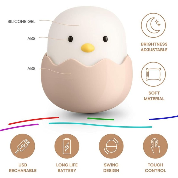 Nattlampa för barn - Chick Chick Nattlampa - USB uppladdningsbar silikon LED-lampa med pekkontroll