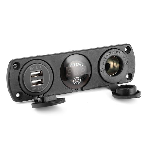 3-hullers afbryderpanel Dobbelt USB LED Digital Voltmeter Cigarettænderoplader til bil