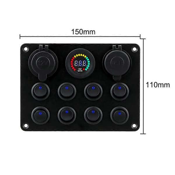 24V 12V bryterpanel 8 knapper USB-ladere effektbryter lysbryter 15A sikringsbladtilbehør for bil lastebil båt campingvogn Blue