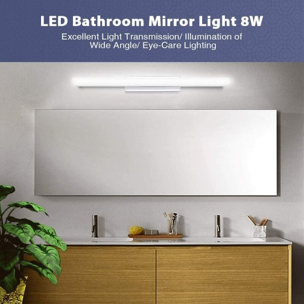 led enkelt speil skaplys, anti-dugg speil lys lakkeringslys, 8W 400mm hvitt lys, egnet for bad,