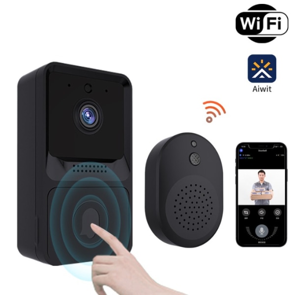 Svart videodörrklocka trådlös dörrklocka hem HD mörkerseende musik Dingdong elektronisk videointercom wifi smart dörrklocka