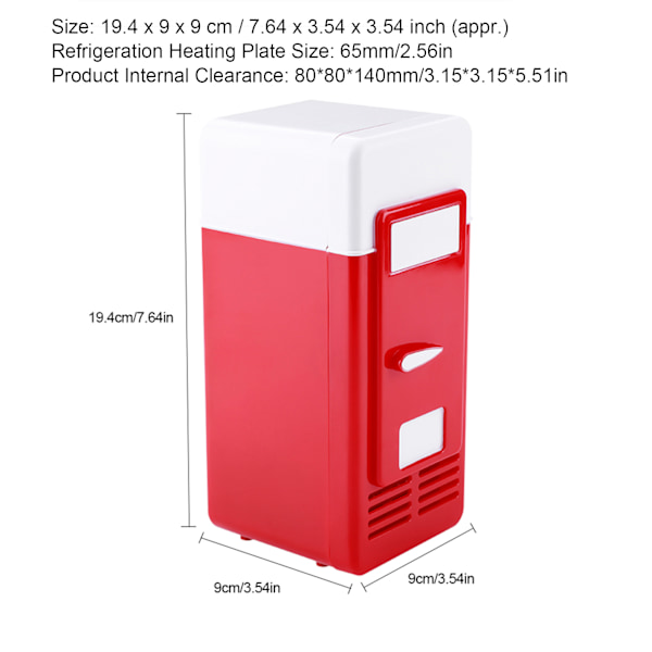 Mini USB LED -jääkaappi juomille ja juomatölkeille - Punainen, lämmitystoiminnolla Red