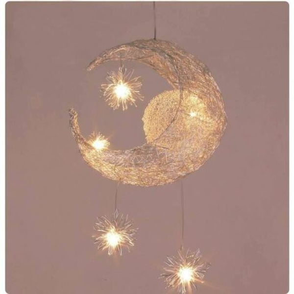 Creative Moon And Stars Fairy LED Pendel Lampe Lysekrone Taklys Barn Barn Soveromsdekorasjon (Varmhvit Lig