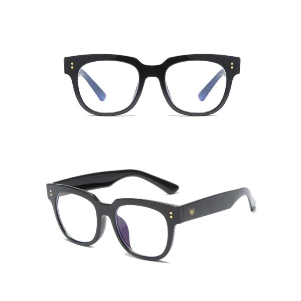 Brilleinnfatning med ru kant Retro brilleinnfatning for nærsynthet Anti-blå lysglass (blank svart innfatning, risspisser i gull)