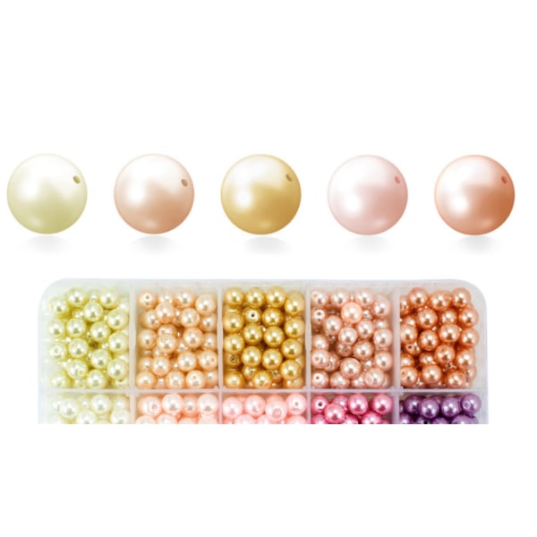 Glassperler, runde perler, fargede perler, brukt til gjør-det-selv-smykker, diverse tilbehør, bokskombinasjon (6 mm rosa serie),
