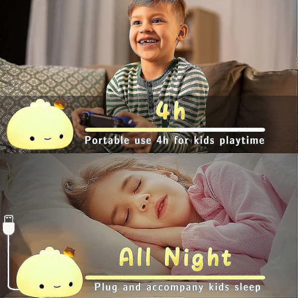 Dumpling Nattlampe for Barn, Søt Fargeskiftende Silikon Nattlampe USB Lading, Klemmevennlig Lampe for Gutter Jenter Gave