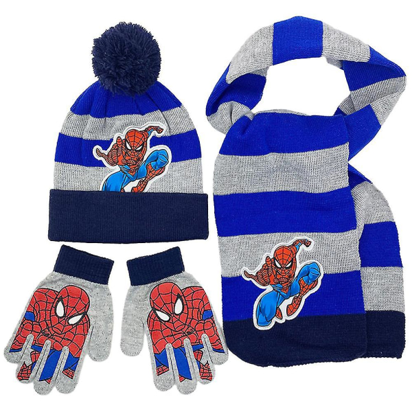 3 stk Kids Spiderman Beanie Hat Skjerfhansker Sett Spider-man Høst Vinter Varmer For Gutter Jenter Grey Dark Blue