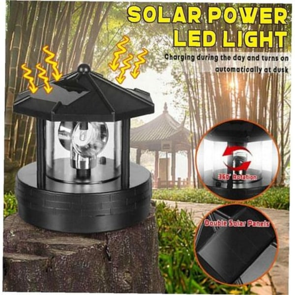 1 stk Solar LED roterende fyrtårn, 360 grader roterende praktisk lampe utendørs hage dekorasjonslampe