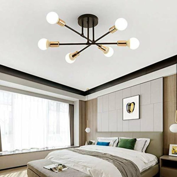 Modern taklampa, vintage med 6 lampor, industriell ljuskrona E27 taklampa för kök i vardagsrum, sovrum, Indo