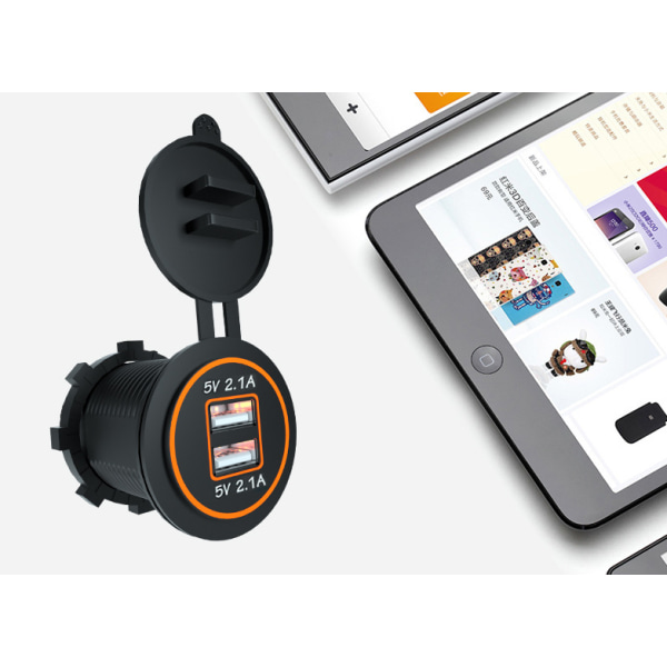 Bil, motorsykkel, bobil, båt, 4.2A billader, dobbel USB, billader med dobbel åpning, modifisert tilbehør (oransje lys),